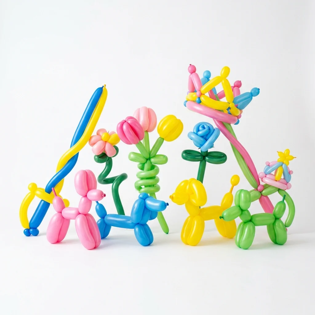 Colorful balloon animals and sculptures